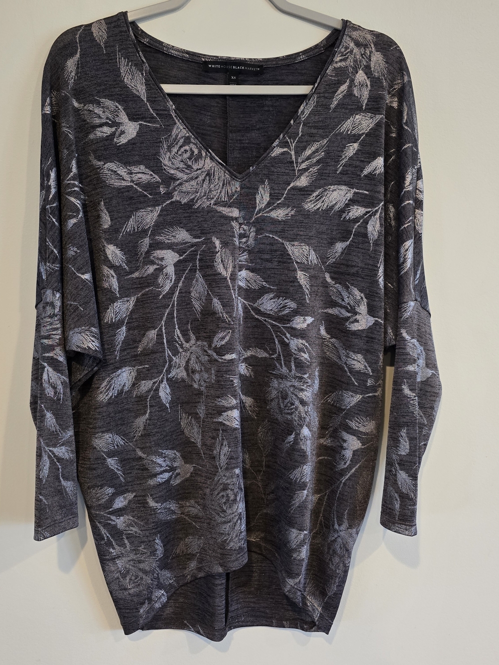 White House Black Market Heathered Charcoal Knit Top